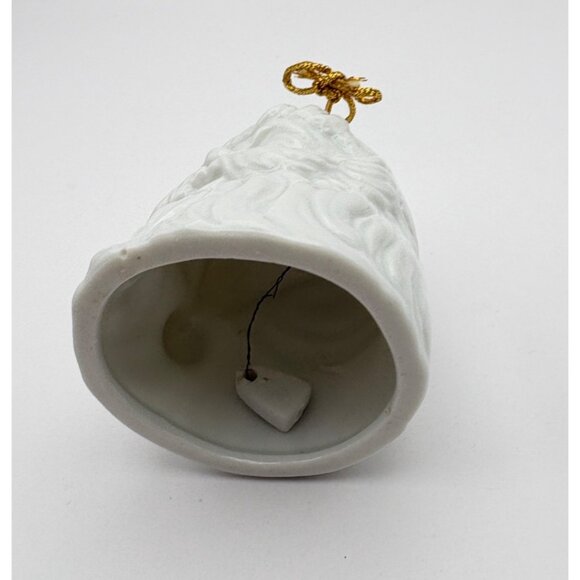 Vintage Santa Claus Bell Christmas Tree Ornament White Porcelain Face Head - Picture 3 of 8